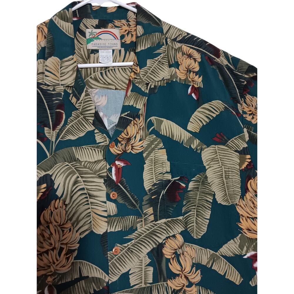 Vtg Paradise Found‎ Hawaiian Shirt Men's XL Green Beach Banana Tree Party Boho